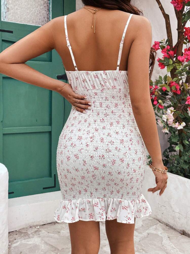 Women's Floral Print Ruffle Hem Strappy Sundress