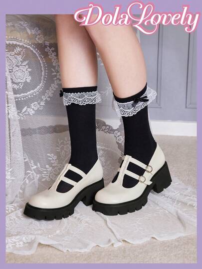 Dola Lovely Women'S Platform Mary Jane Shoes With Wedge Heel, Apricot