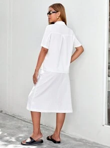 SHEIN Essnce Conjunto De Dos Piezas Con Camisa De Botones Y Falda Con Textura Lisa - Blanco - Ver 3
