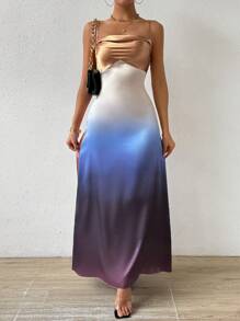 Chiquease Ladies' Gradient Contrast Color Spaghetti Strap Dress - Multicolor - View 7