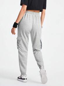 SHEIN Sports Women's Workwear Style Pocketed Sports Pants - Grey - View 2