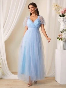 SHEIN Belle Thanh lịch Và Lãng mạn Lưới Váy phù dâu - Màu xanh lam - Xem 4
