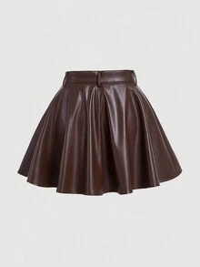 SHEIN MOD 女裝純色pu皮裙 - 棕色 - 查看 2