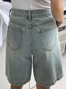 DAZY 女裝寬鬆休閒牛仔短褲 - 淺色水洗藍 - 查看 5