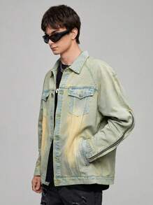 Manfinity Roghcode Men's Raglan Long Sleeve Denim Jacket - Green - View 4