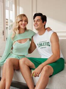 Nam Lá thư In Áo vest Và Quần short Nhà  Mặc Bộ - Nhiều màu - Xem 3