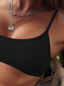 Bonvoyette Summer Beach Women's Solid Color Separated Bikini Set With Adjustable Straps - Black - View 4