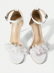 SheIn Belle Của phụ nữ Lễ cưới Giày cao gót Dép xăng đan Với Chóp giầy tròn , Gầy Giày cao gót Và Trắng Thiết kế hoa - trắng - Xem 6
