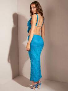 SHEIN BAE Women'S Textured Fabric Vest And Skirt Two-Piece Set - Blue - View 2