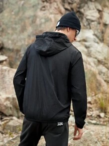 SHEIN In My Nature Men's Hooded Outdoor Casual Jacket With Letter Print - Black - View 2