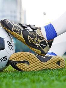 Kids' Soccer Shoes Tf Turf/ Ag Artificial Grass/ Natural Grass/ Campus Boys & Girls Football Shoes With Hook & Loop Closure - Gold - View 1