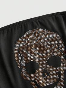 ROMWE Grunge Punk Top din tub decorat cu strasuri cu craniu gotic - Negru - Vizualizare 5