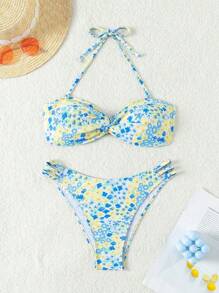 SHEIN Swim Ladies' Ditsy Floral Bikini Set Summer Beach - Multicolor - View 1