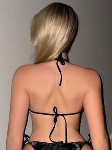 SHEIN Swim Summer Beach Glitter Stars Pattern Halter Bikini Top