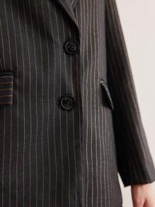 MOTF PREMIUM Blazer De Solapa De Cuello Con Estampado De Rayas - Gris - Ver 3