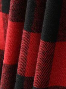 Men Buffalo Plaid Print Drawstring Hooded Shirt Without Tee - Red - View 4