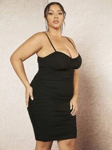 SHEIN BAE Kích thước lớn Của phụ nữ Xếp li Áo ba lỗ Phong cách Đầm - màu đen - Xem 4