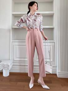 DAZY Women's Straight-Leg Long Formal Trousers, Casual Business Style, Solid Color,Women Dress Pants - Pink - View 4