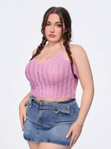 SHEIN Qutie Plus Size Solid Color Hollow Out Knit Top