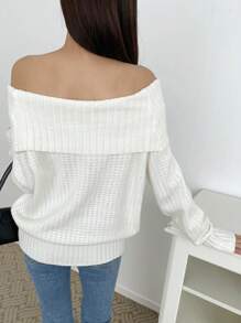 DAZY Áo len dệt kim trễ vai thanh lịch dành cho nữ, mùa thu/đông - trắng - Xem 6