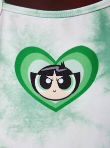 THE POWERPUFF GIRLS X SHEIN Baby Girl Cartoon And Tie Dye Print Slip Romper - Multicolor - View 3