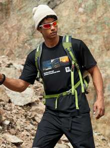 Manfinity Sport Corelite 男士戶外景觀與標語印花t恤 - 黑色 - 查看 6