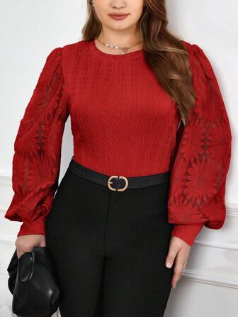 SHEIN Privé Plus Storlek Elegant Spets Slits T-shirts