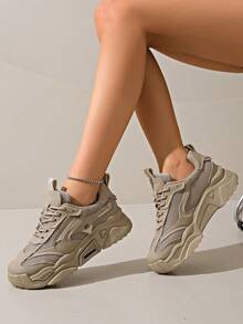 Của phụ nữ Lưới Dày Đế Giày thể thao Đối với Mùa xuân/Mùa hè , Sành điệu Màu Khaki Màu sắc Ngoài trời Giải trí Giày dép - Màu Khaki - Xem 1