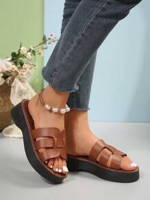 New Women's Fashionable Solid Color Platform Slippers, Slip-On Thick Sole Anti-Slip Slippers