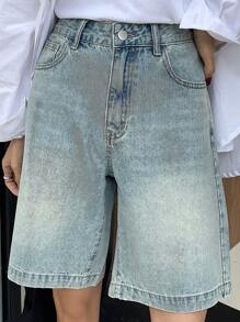 DAZY 女裝寬鬆休閒牛仔短褲 - 淺色水洗藍 - 查看 3