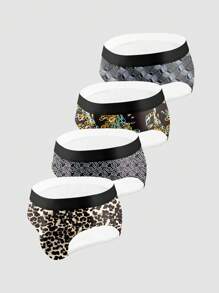 4 件/套男士印花拼布三角內褲 - 彩色 - 查看 1