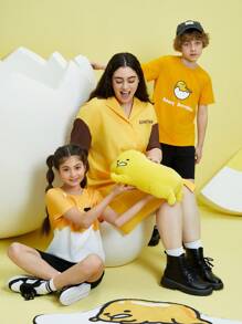 Gudetama X SHEIN 卡通圖形翻領襯衫裙(大尺寸) - 彩色 - 查看 7