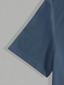 Manfinity NXTstreet Men's Solid Color Round Neck Knitted Casual Short Sleeve T-Shirt - Blue - View 4