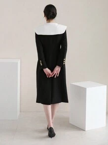 DAZY Vestido De Mujer De Doble Botonadura Y Cuello Vuelto Con Bloqueo De Color