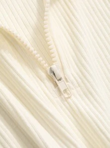 DAZY Của phụ nữ Màu thuần Đồ đan Ribbed Đứng cổ áo Ngắn tay Quần skinny Thon gọn Áo thun - Màu be - Xem 9