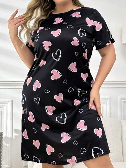 Plus Size Loose Heart Print Sleep Dress Pajama view 3