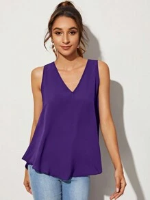 SHEIN Essnce 純色v領寬鬆無袖襯衫 - 紫羅蘭色 - 查看 4