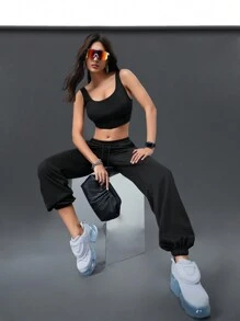 Innovista Crop Tank Top & Drawstring Waist Sweat Pants Joggers Sportswear Corset, 2 Piece Sets,Summer Outfits , Workout Tank Top ,Workout Set,Tracksuit,Workout Tank Tops, Gym Woman Sets, Baggy Pants ,Compression Shirts - Multicolor - View 4