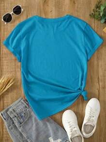 Women's Casual Short Sleeve T-Shirt With Cartoon Printed Design Graphic Tees Women Tops - Blue - View 2