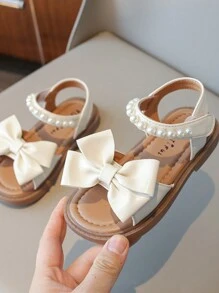 Girls' Sweet Bowknot Flat Sandals, Fashionable Toddler/Little Kid Soft Bottom Summer Shoes