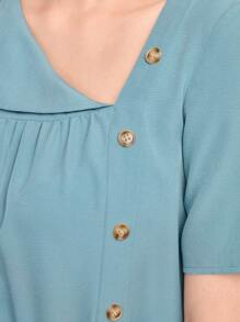 Mulvari Vestido Con Botones Decorado Con Cuello Asimétrico De Color Liso Para Mujer