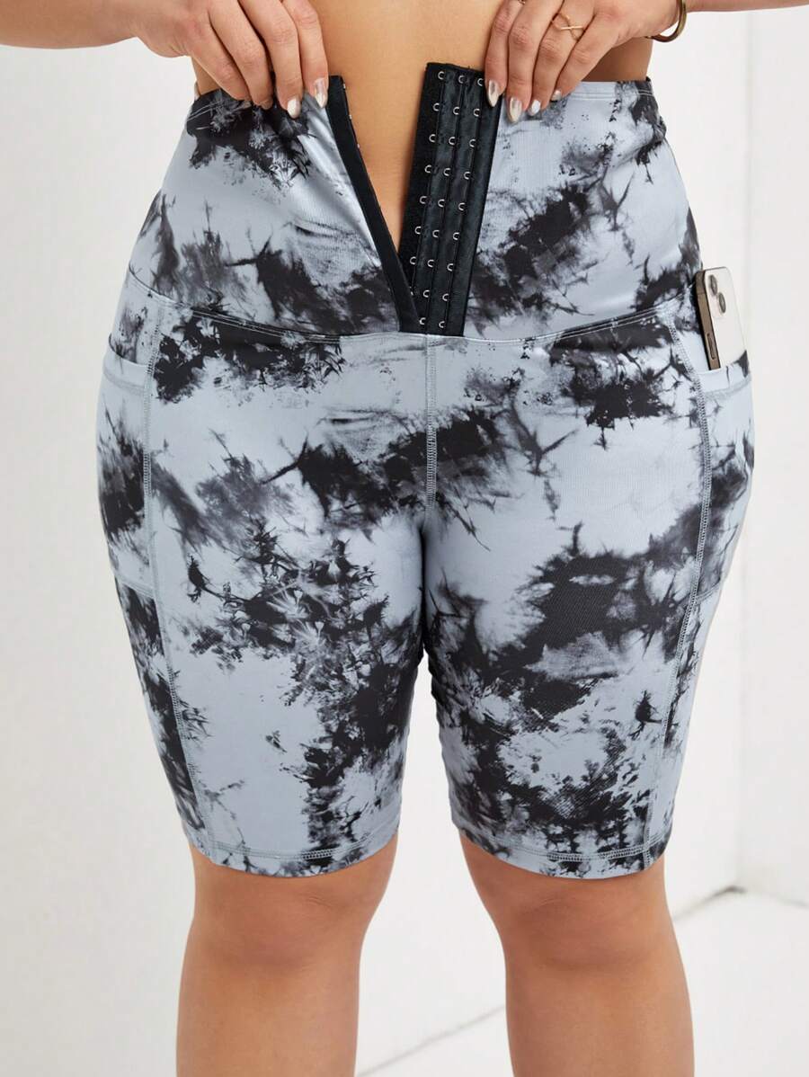 SHEIN Lady Mallas de talla grande con teñido anudado y cintura ancha para un ajuste slim, verano - Multicolor - Ver 1