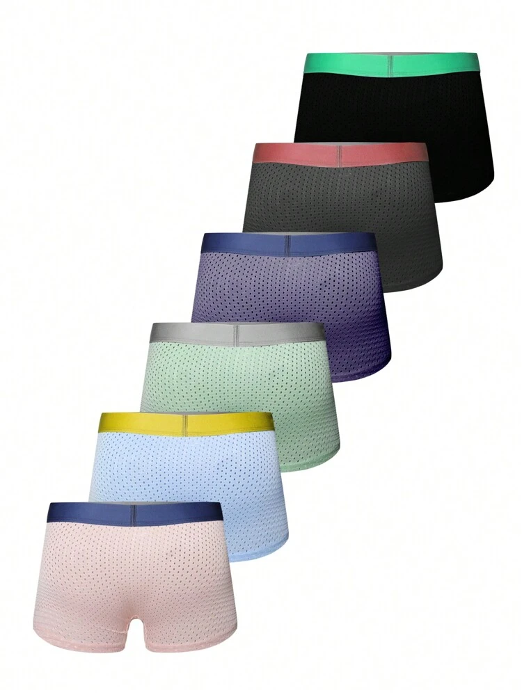Men's Ice Silk Mesh Boxer Briefs With Letter Print (6pcs/Pack)