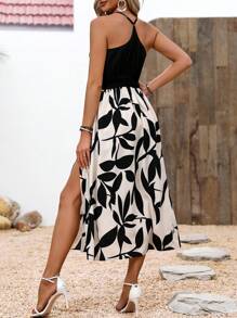 Breezaya Của phụ nữ Thực vật In Ren Váy Dây - màu đen - Xem 2