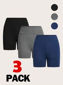 SHEIN Essnce 3入組女式短款高腰緊身褲 - 彩色 - 查看 9