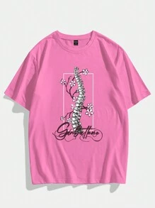 Manfinity Hypemode Men's Bone And Letter Printed Short Sleeve T-Shirt - Pink - View 2