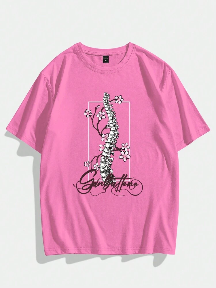 Men's Bone And Letter Printed Short Sleeve T-Shirt