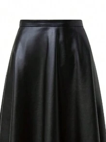 SHEIN Clasi Plus Size Women's Pu Leather A-Line Midi Skirt - Black - View 5