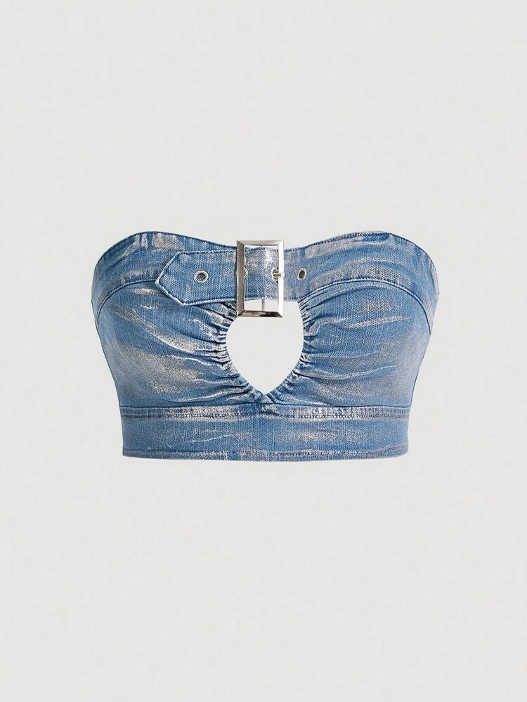 Metallic Sexy Ultra Crop Y2k Style Women's Denim Bustier Top