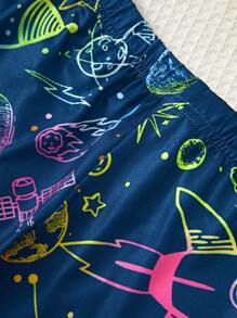 Young Boy Cool Fluorescent Planet System Pattern Printed Round Neck Top And Snug Fit Long Pants PJ Set - Royal Blue - View 6
